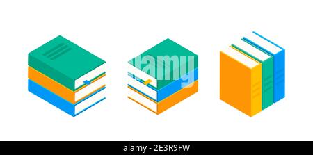 Buchvektor isometrischen Stapel Schule Illustration Symbol. Kinder Bücher Wohnung Bibliothek Stock Vektor