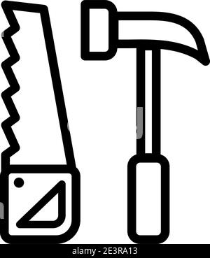 Säge und Hammer einfaches Vektor-Symbol oder Logo Stock Vektor