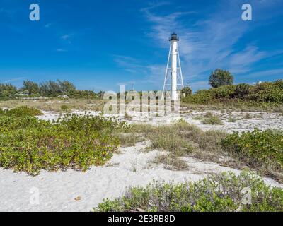 Historisches Gasparilla Island Licht oder Range Light im Gasparilla Island State Park am Golf von Mexiko im Südwesten von Florida in den Vereinigten Staaten Stockfoto