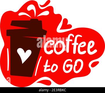 Logo für Kaffeetassen. Kaffee Tassen Farbe Banner auf weißem Hintergrund mit Text - Kaffee zu gehen. Stock Vektor