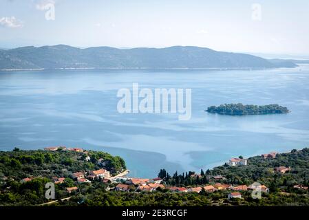 Blick von Korinjak, dem höchsten per der Insel auf 166m über dem Meeresspiegel, Insel Iz, Zadar Archipel, Dalmatien, Kroatien Stockfoto