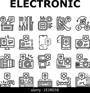 Elektronische Reparatur Sammlung Symbole Setzen Vektor Stock Vektor