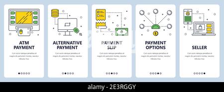 Vektor moderne dünne Linie atm Zahlung vertikale Web-Banner-Set Stock Vektor