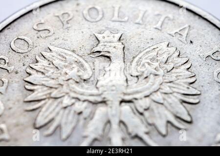 Eine alte polnische Zloty Münze Makro Detail. Stockfoto