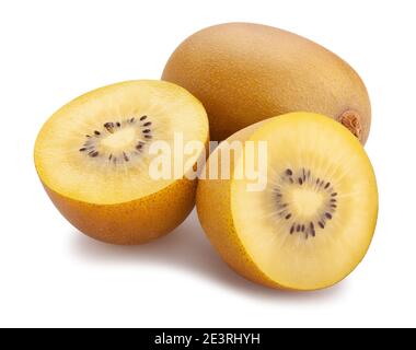 In Scheiben geschnitten Golden Kiwi Pfad isoliert auf weißem Stockfoto