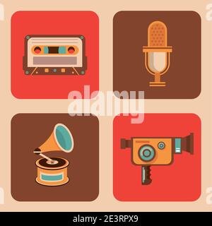 Bündel von vier Retro-Set-Symbole Vektor Illustration Design Stock Vektor