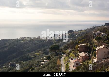 Blick auf die Hillen von Lavagna. Tigullio. Ligurien. Italien Stockfoto