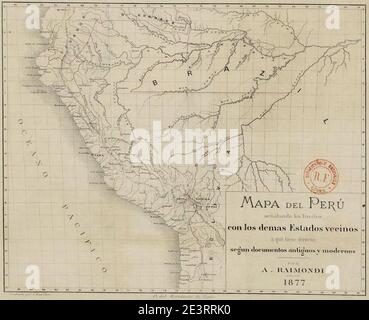 Mapa del Perú (1877) 1. Stockfoto