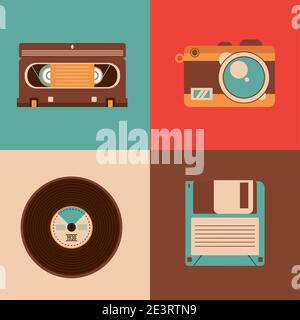 Bündel von vier Retro-Set-Symbole Vektor Illustration Design Stock Vektor