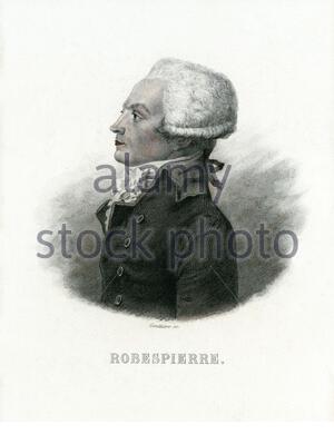 Maximilien de Robespierre Portrait, 1758 – 1794, war ein französischer Rechtsanwalt und Staatsmann, einer der bekanntesten und einflussreichsten Persönlichkeiten der Französischen Revolution, Vintage Illustration aus dem 19. Jahrhundert Stockfoto