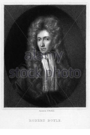 Robert Boyle Portrait, 1627 – 1691, war ein anglo-irischer Naturphilosoph, Chemiker, Physiker und Erfinder, Vintage Illustration von 1880 Stockfoto