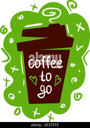 Logo für Kaffeetassen. Kaffee Tassen Farbe Banner auf weißem Hintergrund mit Text - Kaffee zu gehen. Stock Vektor
