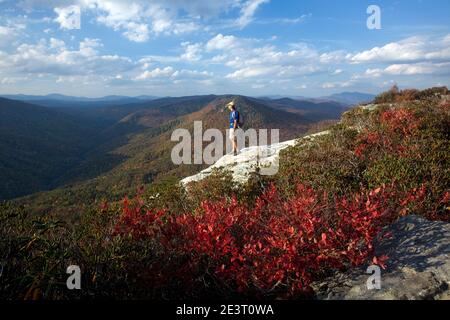 NC00303-00...NORTH CAROLINA - Wanderer auf dem Gipfel des Table Rock Mountain im Pisgah National Forest. Stockfoto