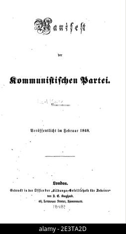 Manifest der kommunistischen Partei (Marx) 001. Stockfoto
