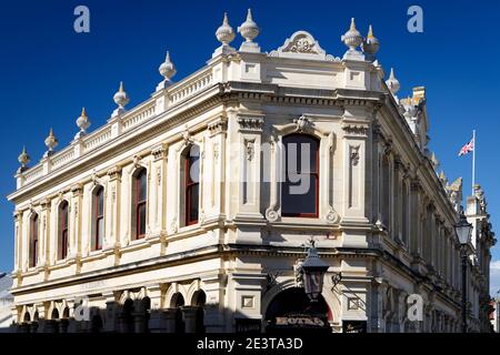 1877 Criterion Hotel, Oamaru, Südinsel, Neuseeland. Kalksteinarchitektur und wird heute regelmäßig als historischer Film- und Filmort genutzt. Stockfoto