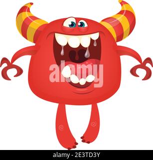 Nette Cartoon Monster lächeln. Vektor-Illustration von lustigen aufgeregt roten Monster Stock Vektor