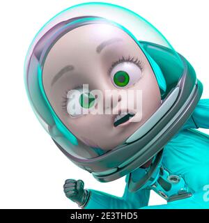 Junge der Astronaut Explorer in weißem Hintergrund dummes Porträt, 3d-Illustration Stockfoto