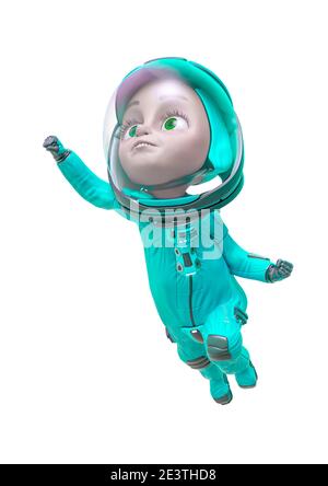 Junge der Astronaut Explorer in weißem Hintergrund fliegen, 3d-Illustration Stockfoto