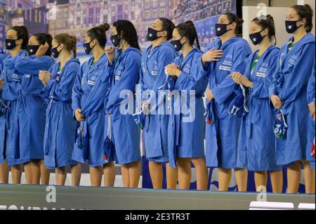 Triest, Italien. Januar 2021. Triest, Italien, Bundeszentrum B. Bianchi, 20. Januar 2021, Italienische Mannschaften während der Frauen Wasserball Olympic Game Qualification Tournament 2021 - Holland vs Italien - Olympische Spiele Credit: Marco Todaro/LPS/ZUMA Wire/Alamy Live News Stockfoto