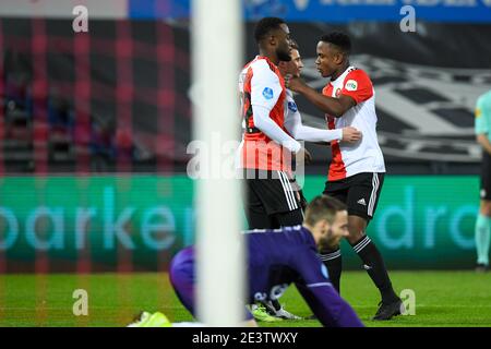 Rotterdam, Niederlande. Januar 2021. ROTTERDAM, NIEDERLANDE - 20. JANUAR: Lutsharel Geertruida von Feyenoord, Bryan Linssen von Feyenoord, Luis Sinisterra von Feyenoord beim niederländischen KNVB-Pokalspiel zwischen Feyenoord und Heracles Almelo am 20. Januar 2021 in De Kuip in Rotterdam, Niederlande (Foto: Yannick Verhoeven/Orange Pictures/Alamy Live News) Stockfoto