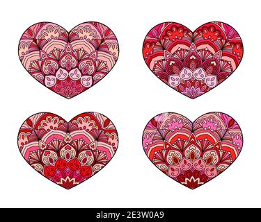 Vektorherzen gesetzt. Dekorative Mandala Ornament. Aufwändige Valentinstag-Kollektion Stock Vektor