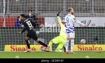 Stadt Duisburg, Deutschland. 20. Jan, 2021. firo: 20.01.2021, Fußball, 3. Bundesliga, Saison 2020/2021, MSV Duisburg - 1.FC Magdeburg FCM Léon Bell Bell Bell, Tor, Hit, Verwendung weltweit Credit: dpa/Alamy Live News Stockfoto