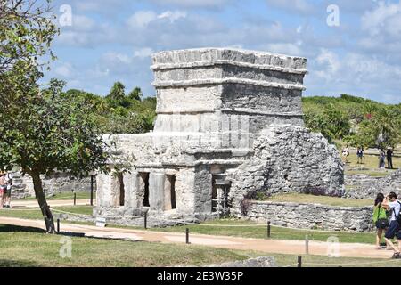 Der Tempel der Fresken aus der alten Maya-Stadt Tulum, Yucatan, Mexiko Stockfoto