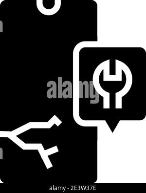 Abgestürzt Telefon Bildschirm Reparatur Glyphe Symbol Vektor Illustration Stock Vektor