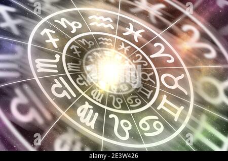 Sternzeichen innerhalb des Horoskopkreises - Astrologie und Horoskope Konzept Stockfoto