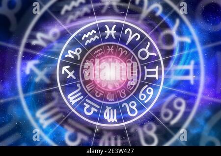 Sternzeichen innerhalb des Horoskopkreises - Astrologie und Horoskope Konzept Stockfoto