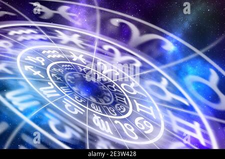 Sternzeichen innerhalb des Horoskopkreises - Astrologie und Horoskope Konzept Stockfoto