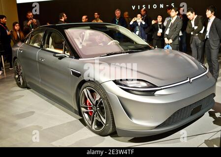 Die vollelektrische Limousine Sony Vision-S Concept wird auf der CES weltweit größten Messe in Las Vegas, NV, USA ausgestellt Stockfoto