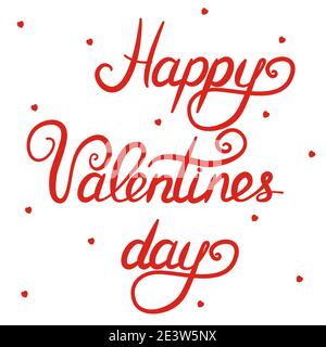 Rot Happy Valentines Day Schriftzug Text isoliert auf weißem Hintergrund. Kleine Herzformen sind um Stock Vektor