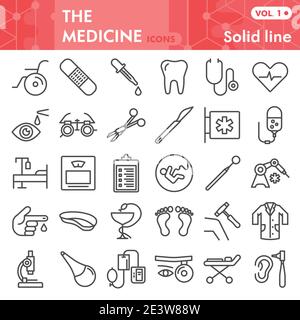 Medicine Line Icon Set, Health Care Symbole Sammlung oder Skizzen. Medizinische Zeichen für Web, linear Stil Piktogramm Paket isoliert auf weißem Hintergrund Stock Vektor
