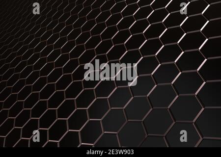 Schwarzes Sechseck-Muster - Wabenkonzept. 3D-Rendering. Stockfoto