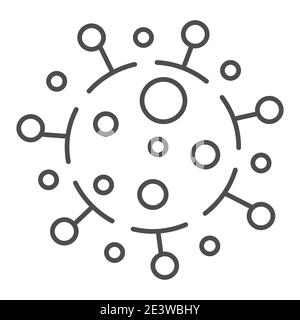 Coronavirus Zelle dünne Linie Symbol, Covid-19 Epidemie Konzept, neuartige Coronavirus Bakterien Zeichen auf weißem Hintergrund, Virus Symbol in Umriss Stil für Stock Vektor