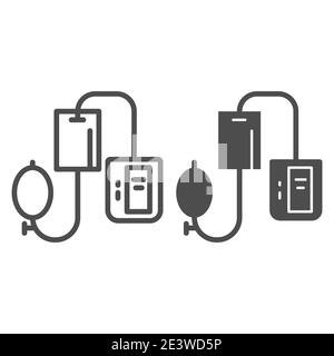 Elektronische Tonometerlinie und durchgehtes Symbol, Gesundheitskonzept, Arterielles Blutdruckmessgerät auf weißem Hintergrund, Symbol für Sphygmomanometer Stock Vektor