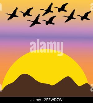 Zugvögel am Himmel Silhouette Farbe Vektor Illustration Stock Vektor