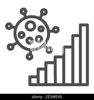 Corona Virus Statistik Liniensymbol, Coronavirus Epidemie Konzept, Covid-19 Wachstumsdiagramm Zeichen auf weißem Hintergrund, Virus bestätigt Fälle Bericht Symbol in Stock Vektor