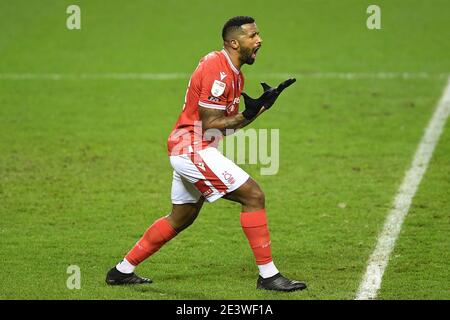 Nottingham, Großbritannien. Januar 2021. Cafu (18) von Nottingham Forest Gesten während der Sky Bet Championship Spiel zwischen Nottingham Forest und Middlesbrough auf dem City Ground, Nottingham am Mittwoch 20. Januar 2021. (Kredit: Jon Hobley - MI News) Kredit: MI Nachrichten & Sport /Alamy Live Nachrichten Stockfoto