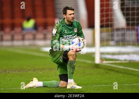 Nottingham, Großbritannien. Januar 2021. Marcus Bettinelli von Middlesbrough in Aktion während des Sky Bet Championship-Spiels zwischen Nottingham Forest und Middlesbrough am City Ground, Nottingham am Mittwoch, den 20. Januar 2021. (Kredit: Jon Hobley - MI News) Kredit: MI Nachrichten & Sport /Alamy Live Nachrichten Stockfoto