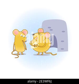 Vector Cartoon Cliparts einer dünnen und einer fetten Maus oder Mäusen. Die fetten Mäuse essen und haben Übergewicht Stock Vektor