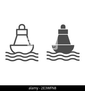 Boje Linie und solide Symbol, nautisches Konzept, Sea Boje schwimmend auf Wellen Zeichen auf weißem Hintergrund, nautische Richtung Boje Symbol in Umriss Stil für Stock Vektor