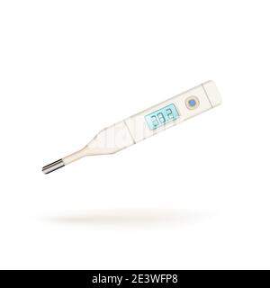 Helles glänzendes realistisches medizinisches Thermometer mit Fiebertemperatur von krank Mensch auf Weiß Stock Vektor