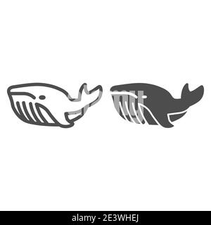 Wallinie und solide Ikone, Ozean-Konzept, sehr große marine Säugetier Zeichen auf weißem Hintergrund, Orca Wal Symbol in Umriss Stil für mobile Konzept und Stock Vektor