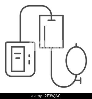 Elektronisches Tonometer-Symbol mit dünner Linie, Gesundheitskonzept, Arterielles Blutdruckmessgerät auf weißem Hintergrund, Symbol für Sphygmomanometer in Stock Vektor