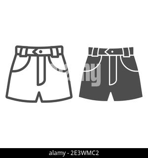 Denim Shorts Linie und solide Ikone, Sommerkleidung Konzept, Shorts Zeichen auf weißem Hintergrund, Jeans weibliche Sommerhose Symbol in Outline-Stil für mobile Stock Vektor