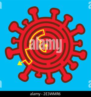 Coronavirus Symbol Labyrinth, Lösung Ausweg Konzept. Illustration eines Labyrinths, das soziale Isolation, Einschränkung, Depression der Pandemie COVID19 symbolisiert Stock Vektor