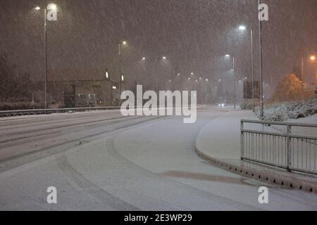 Unerwarteter und unerwarteter Schnee in Großbritannien von Storm Christoph, Manchester, Trafford Park, Trafford Centre Stockfoto