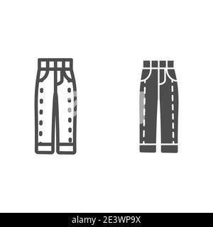 Jeans Linie und solide Icon, Casual Kleidung Konzept, Männer Jeans oder Hosen Zeichen auf weißem Hintergrund, Denim Hose Icon im Outline-Stil für mobile Stock Vektor